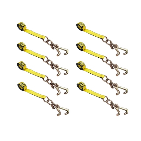 Tie 4 Safe 2" x 10' Tie Down Strap w/ TJ Cluster Hook for Wrecker Tow Truck Auto Hauling Yellow, 8PK TWS65-5210-TJ-Y-8